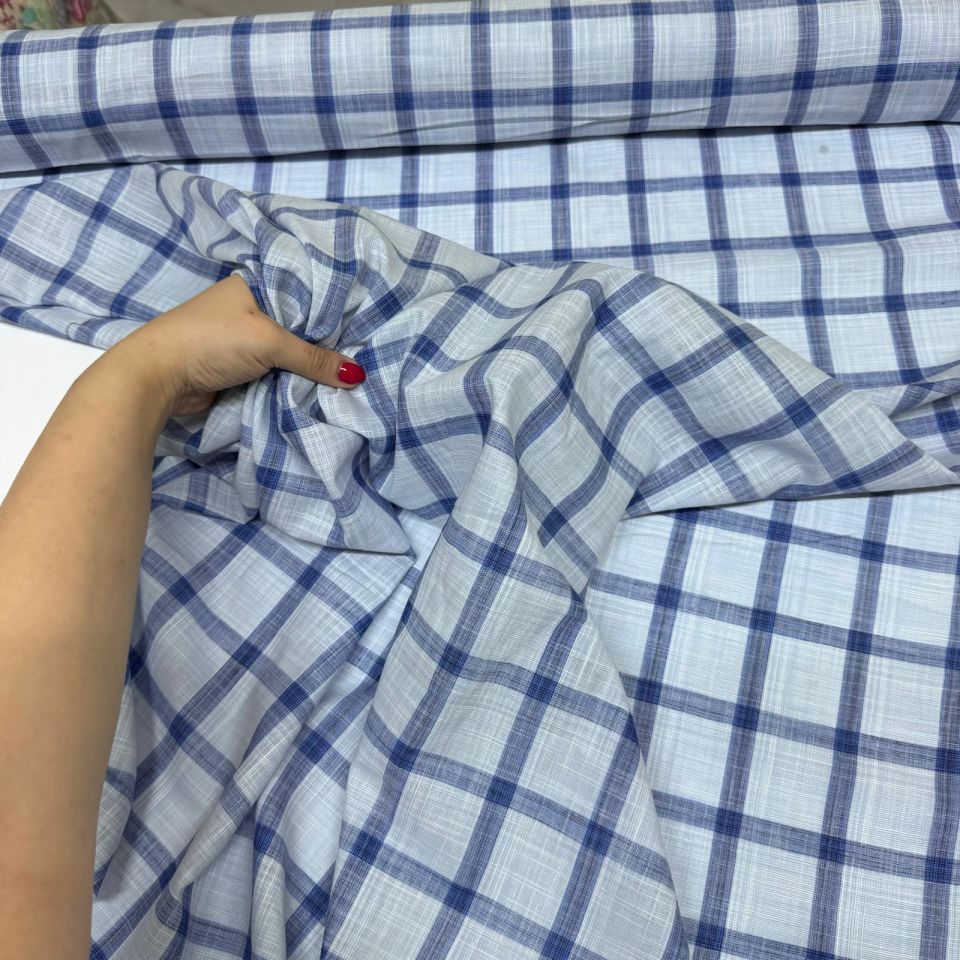 Flam Keten Kumaş Mavi Çizgili Kumaş