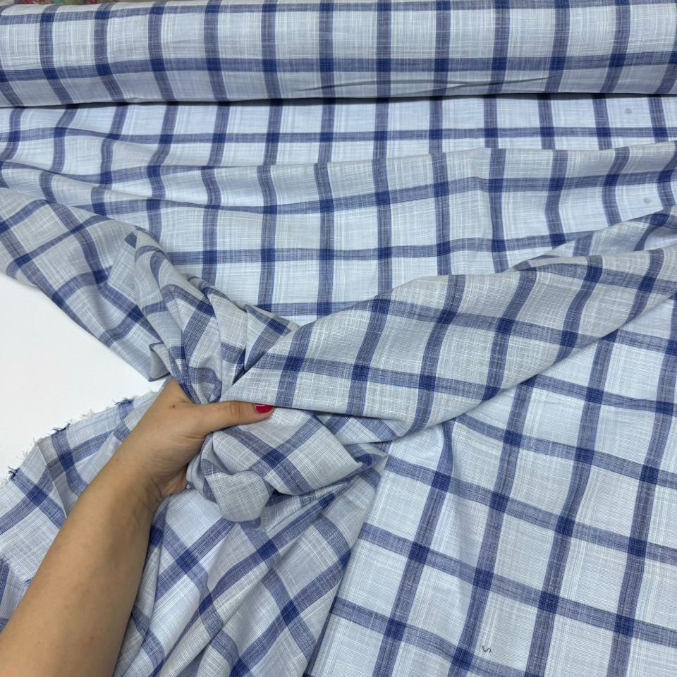 Flam Keten Kumaş Mavi Çizgili Kumaş