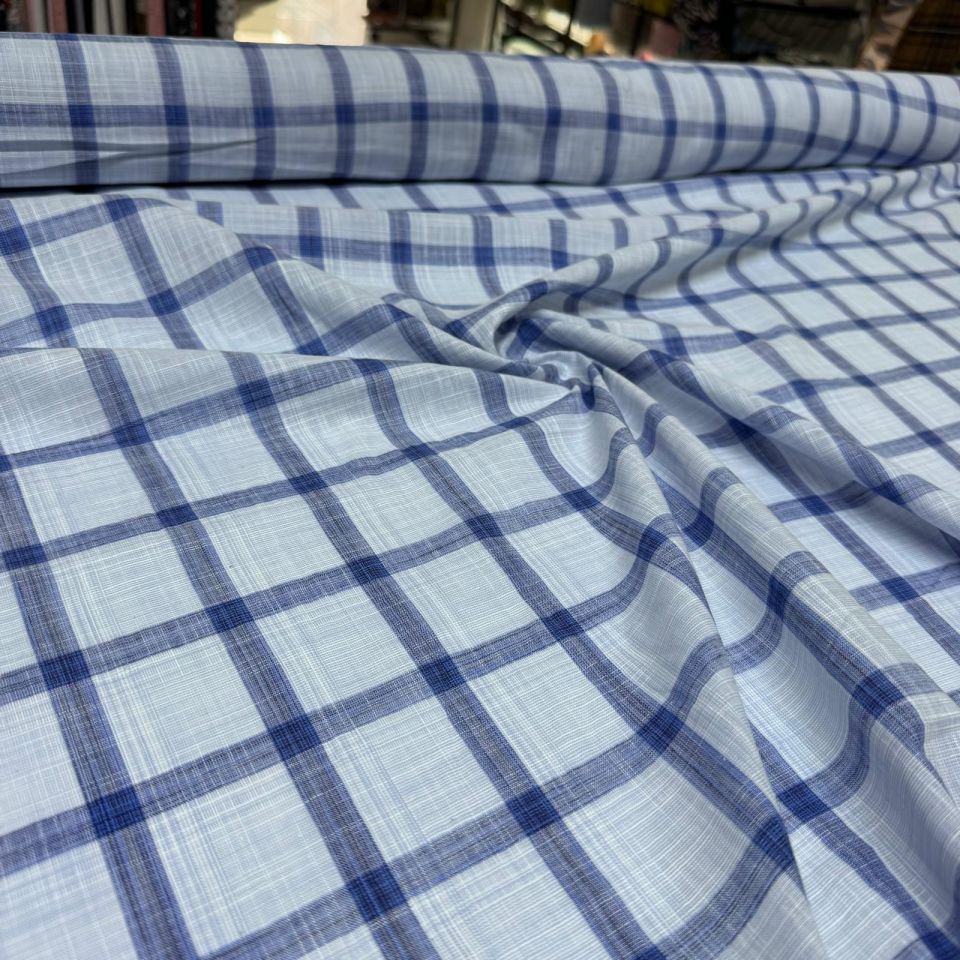 Flam Keten Kumaş Mavi Çizgili Kumaş