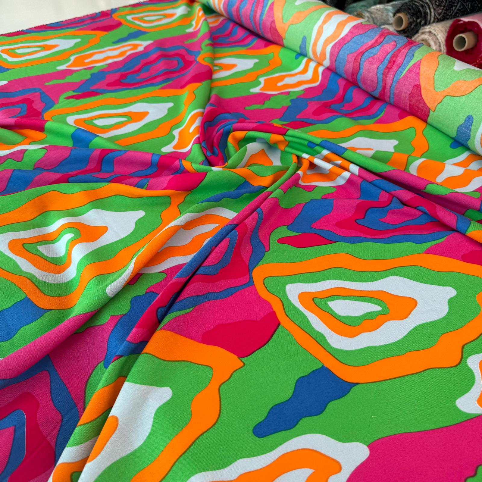 Viskon Kumaş Renkli Desenli Gökkuşağı %100 Pamuk