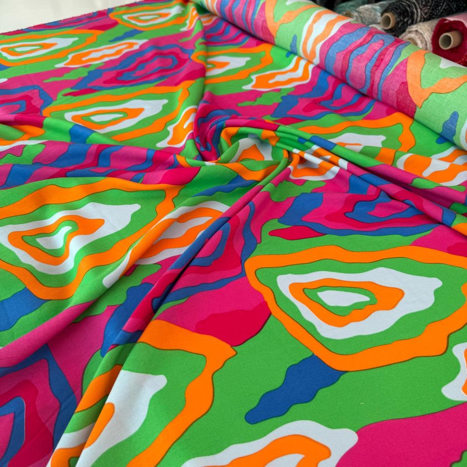 Viskon Kumaş Renkli Desenli Gökkuşağı %100 Pamuk