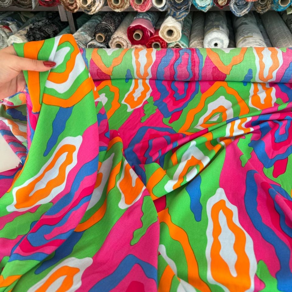 Viskon Kumaş Renkli Desenli Gökkuşağı %100 Pamuk