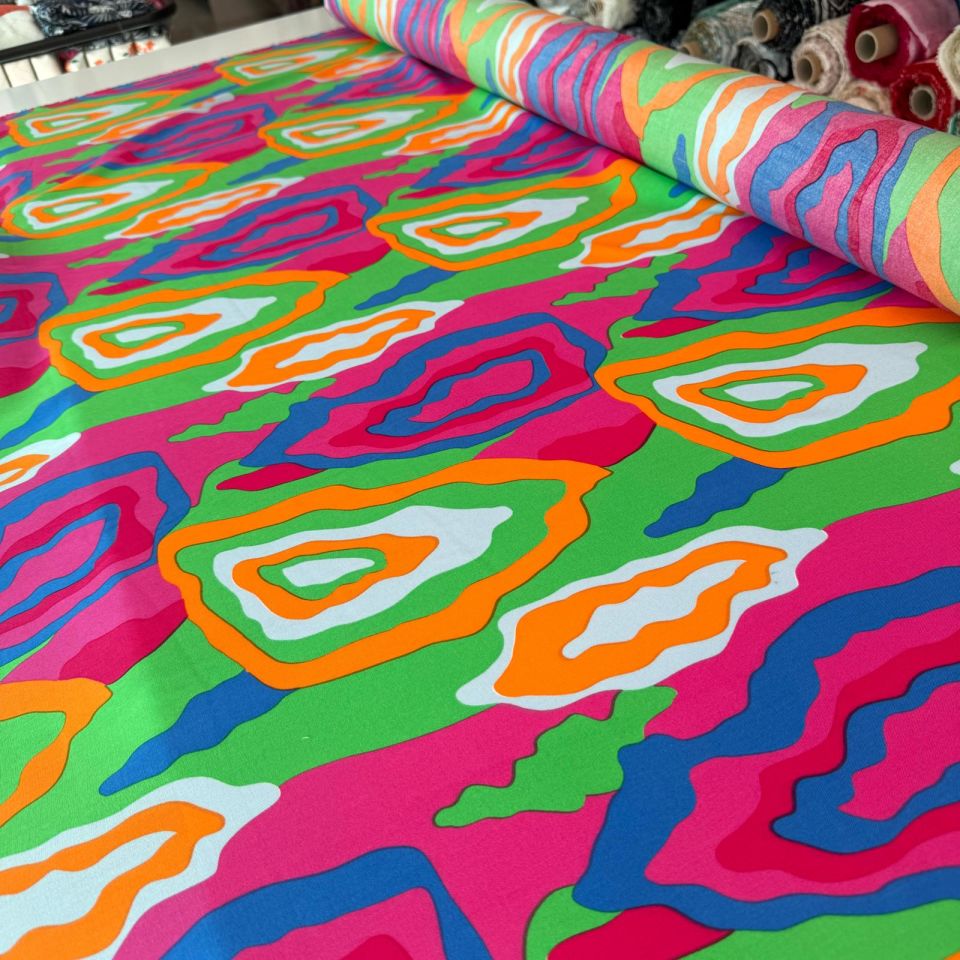 Viskon Kumaş Renkli Desenli Gökkuşağı %100 Pamuk