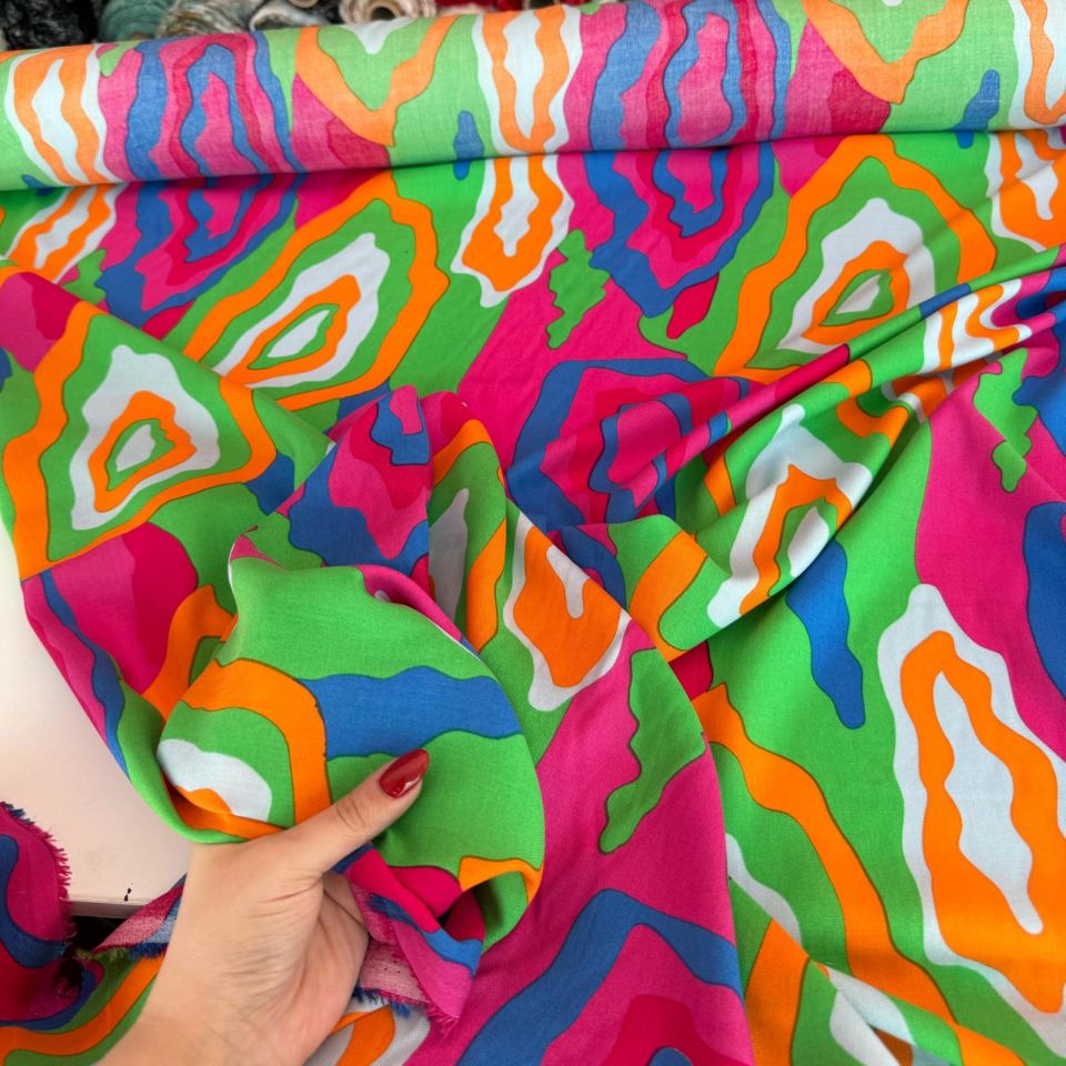 Viskon Kumaş Renkli Desenli Gökkuşağı %100 Pamuk