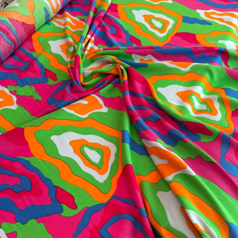Viskon Kumaş Renkli Desenli Gökkuşağı %100 Pamuk