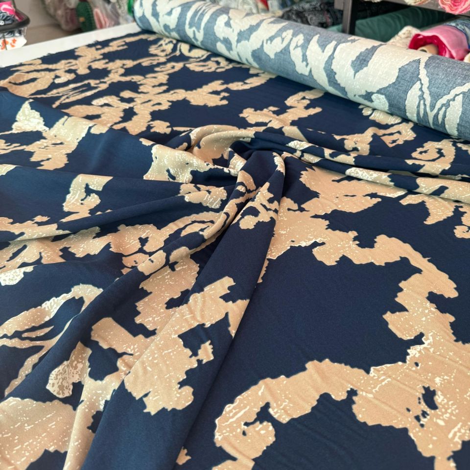 Viskon Kumaş Lacivert Desenli %100 Pamuk