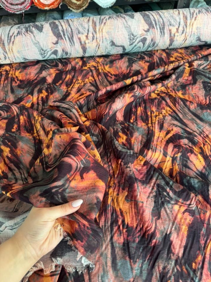 Mango Şifon Kumaş Desenli Mango Şifon Kumaş Turuncu Renk