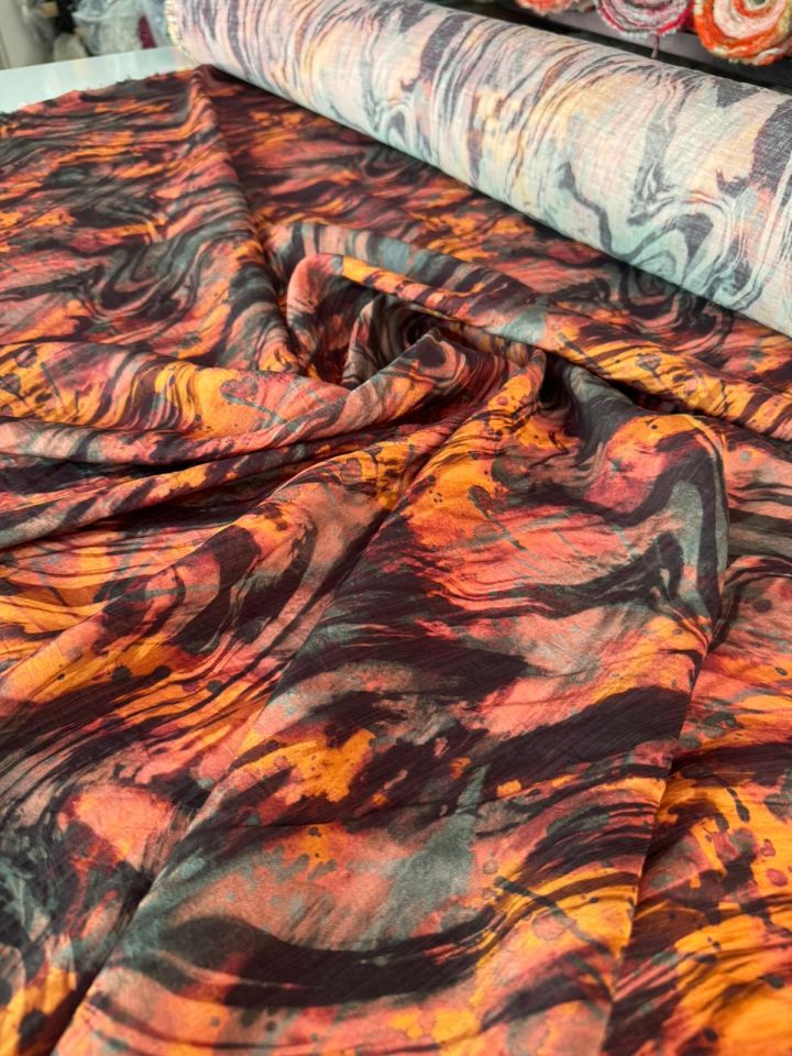 Mango Şifon Kumaş Desenli Mango Şifon Kumaş Turuncu Renk