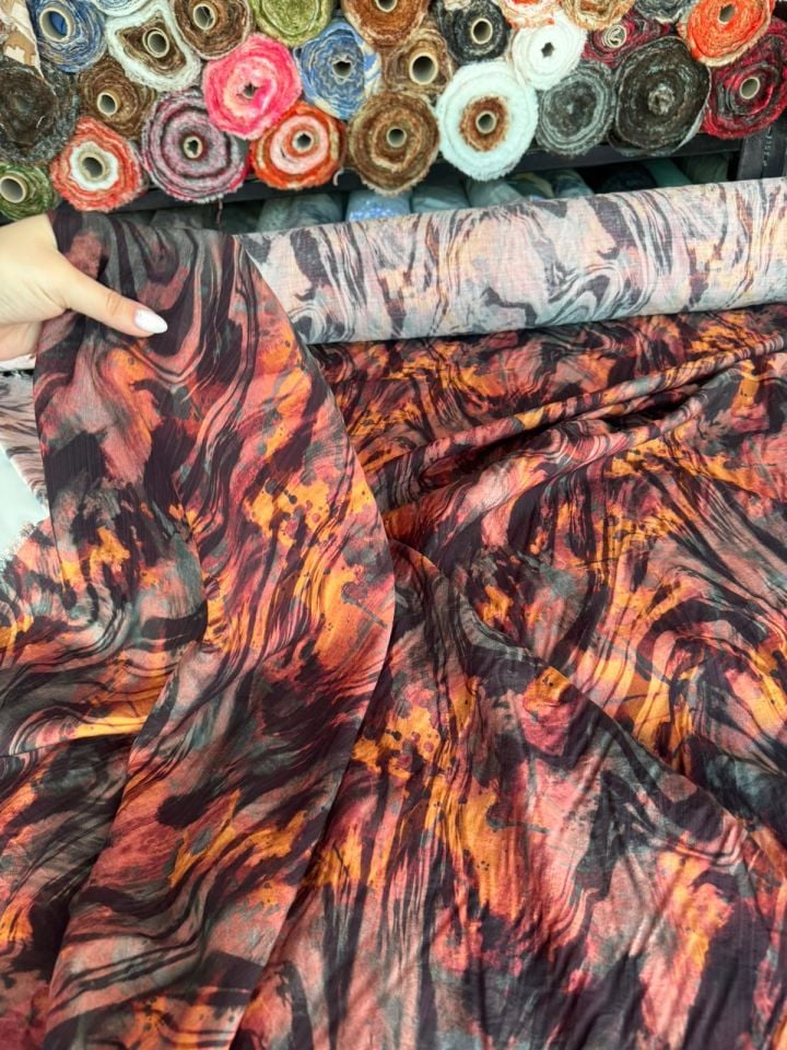 Mango Şifon Kumaş Desenli Mango Şifon Kumaş Turuncu Renk