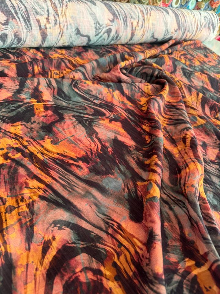 Mango Şifon Kumaş Desenli Mango Şifon Kumaş Turuncu Renk