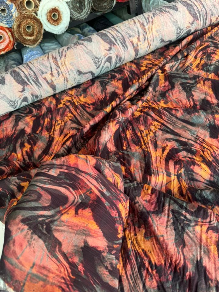 Mango Şifon Kumaş Desenli Mango Şifon Kumaş Turuncu Renk