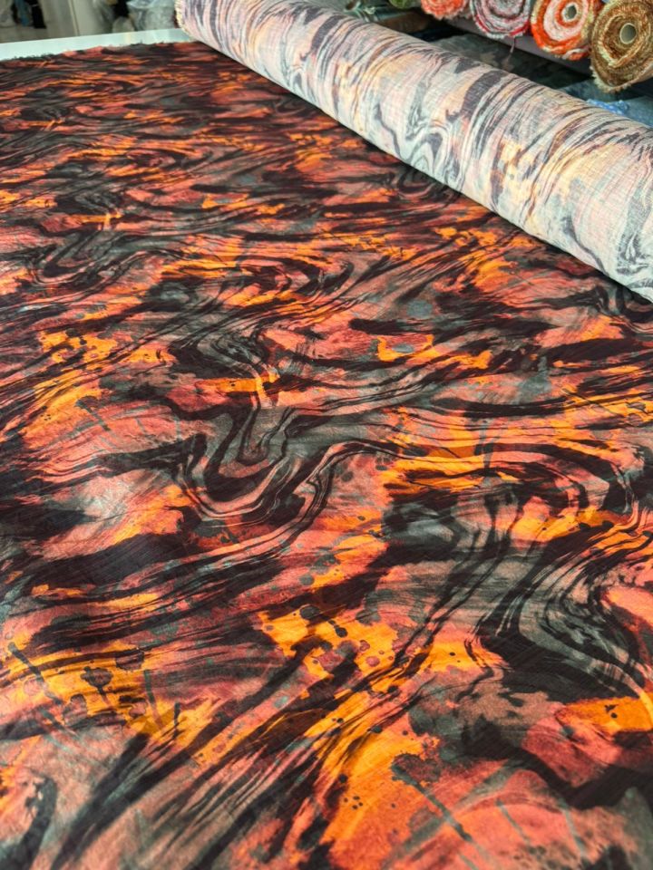 Mango Şifon Kumaş Desenli Mango Şifon Kumaş Turuncu Renk