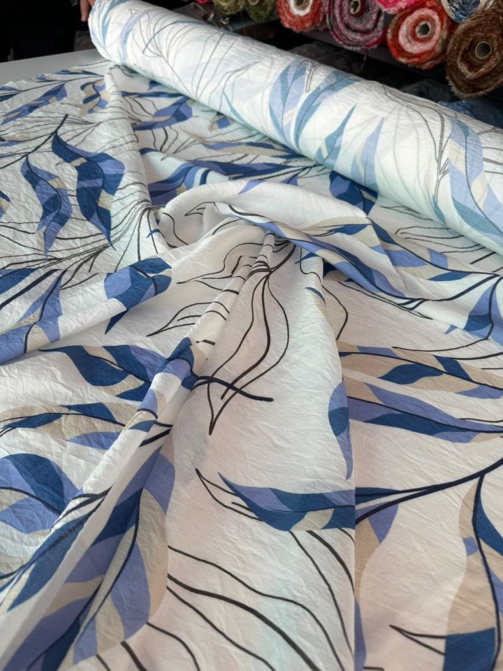 Mango Şifon Kumaş Çiçek Desenli Mavi Renk