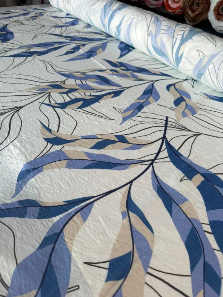 Mango Şifon Kumaş Çiçek Desenli Mavi Renk