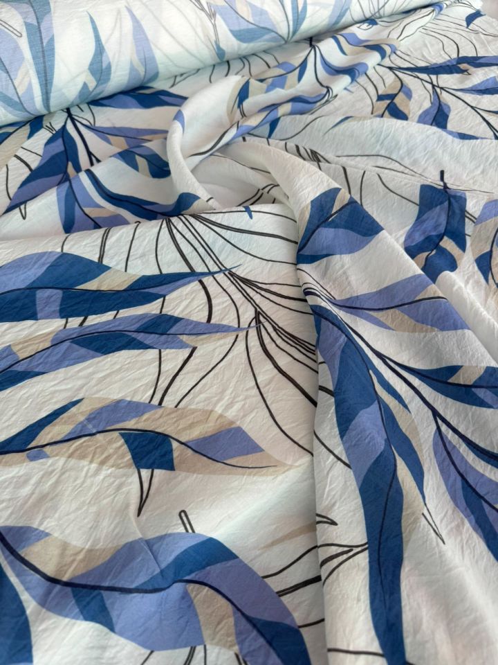 Mango Şifon Kumaş Çiçek Desenli Mavi Renk