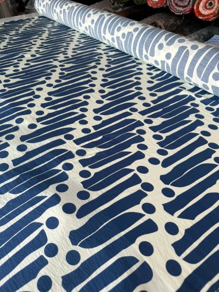 Ayrobin Kumaş Modal Viskon Kumaş Desenli Mavi Renk