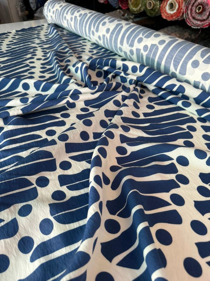 Ayrobin Kumaş Modal Viskon Kumaş Desenli Mavi Renk