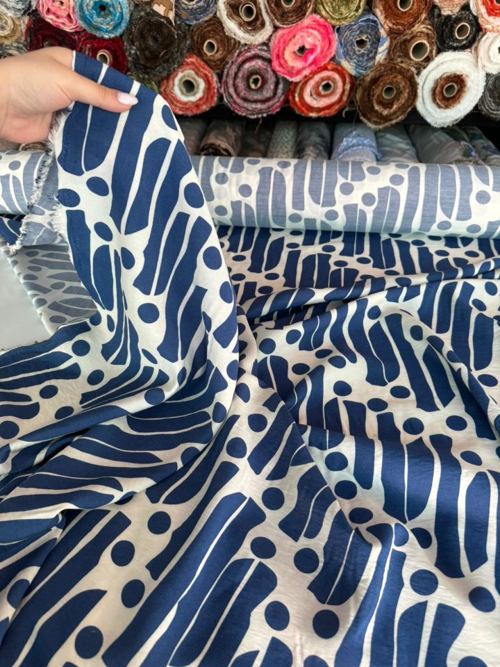 Ayrobin Kumaş Modal Viskon Kumaş Desenli Mavi Renk