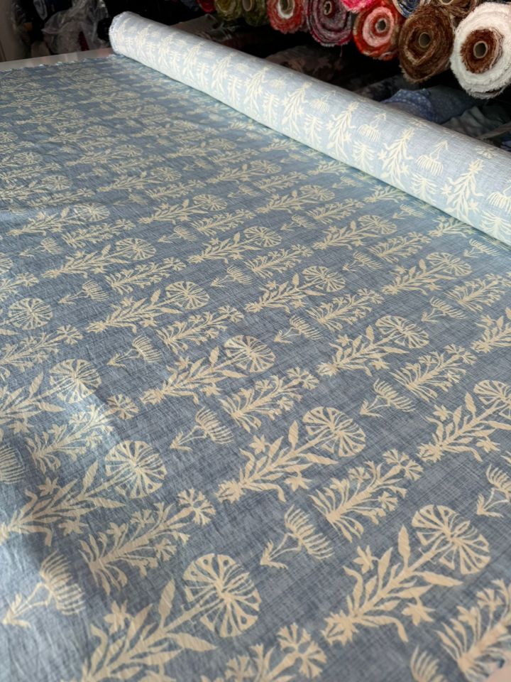 Ayrobin Kumaş Modal Etnik Desenli Motifli Mavi Renk Çiçekli