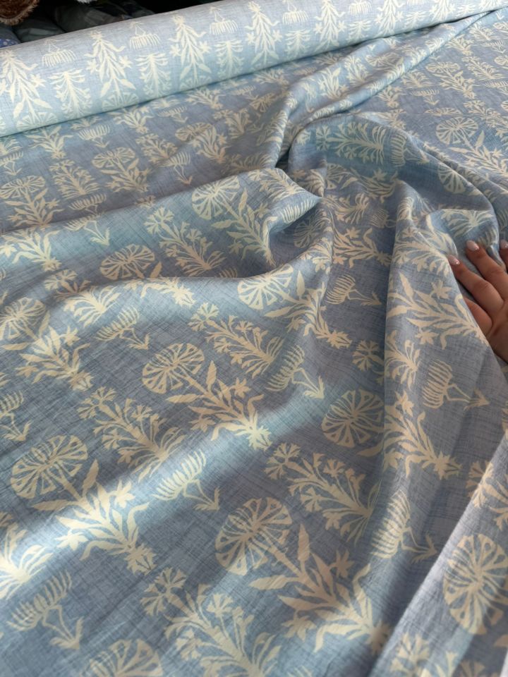 Ayrobin Kumaş Modal Etnik Desenli Motifli Mavi Renk Çiçekli