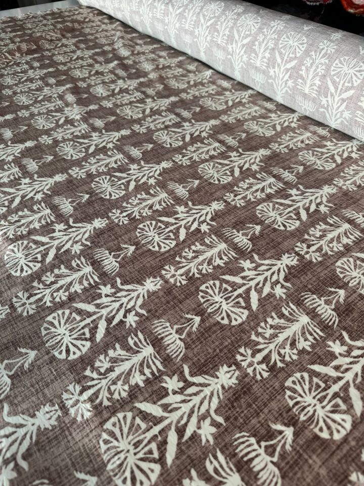 Ayrobin Kumaş Modal Etnik Desenli Çiçek Desenli Taba Kahverengi