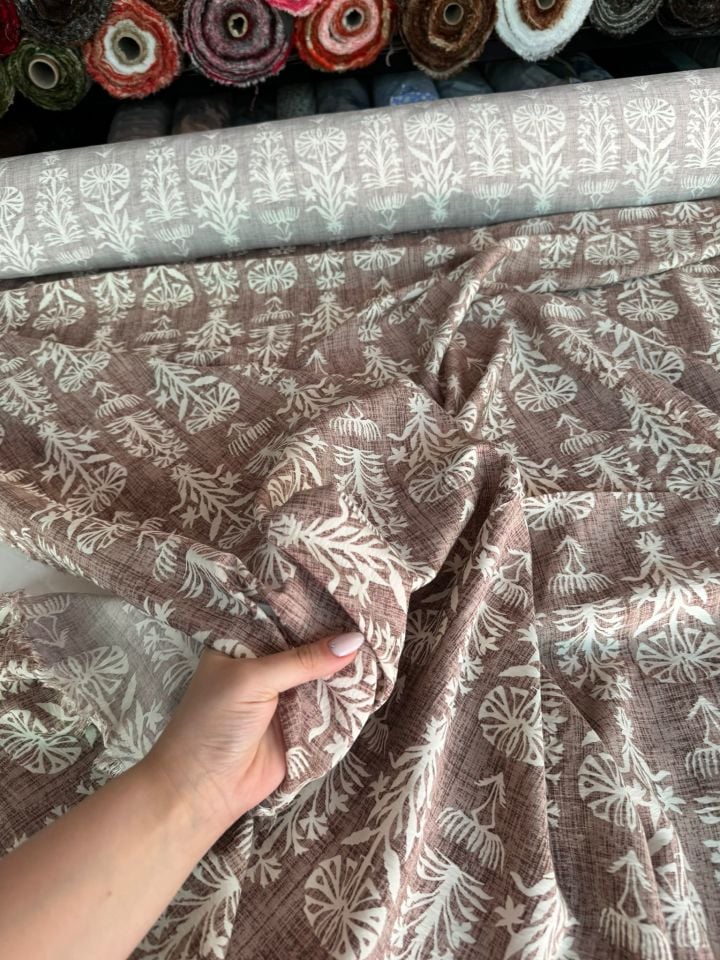 Ayrobin Kumaş Modal Etnik Desenli Çiçek Desenli Taba Kahverengi