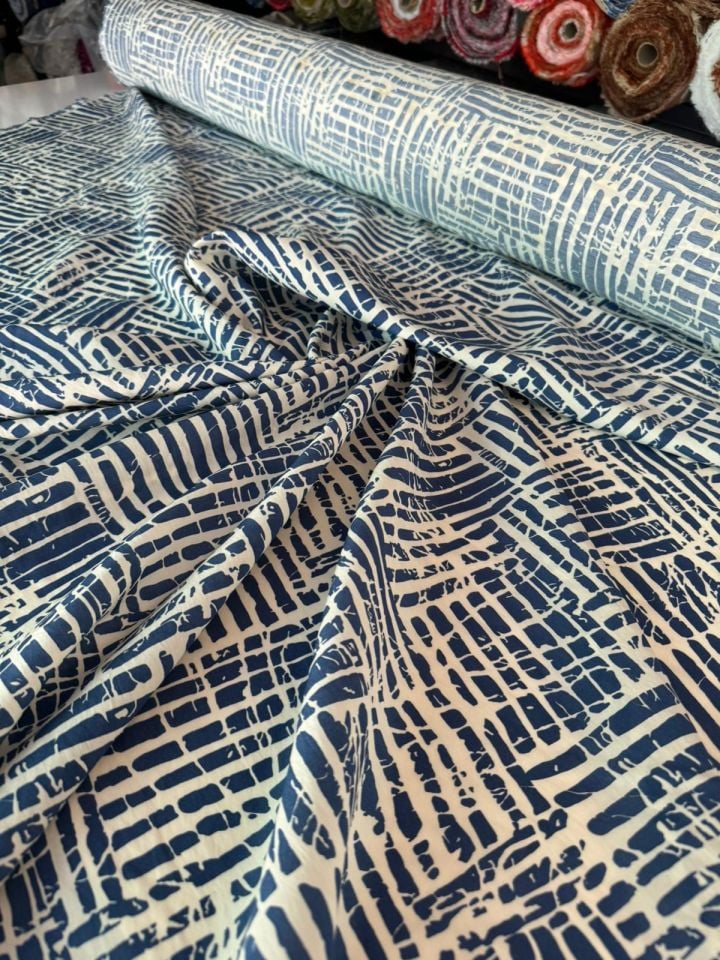 Ayrobin Kumaş Modal Desenli Mavi Lacivert Renk