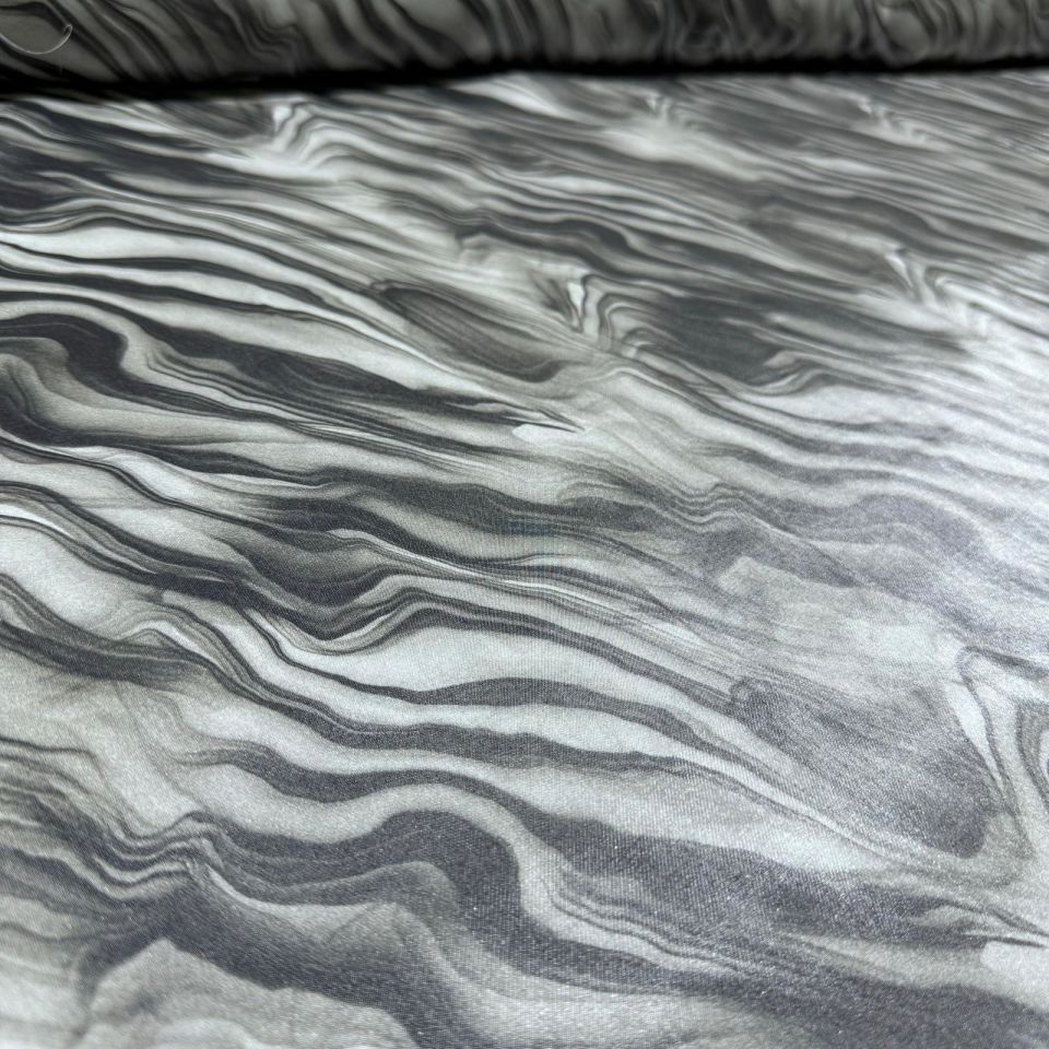 Floş Saten Kumaş Parlak Işıltılı Çift En Gri Zebra Desen