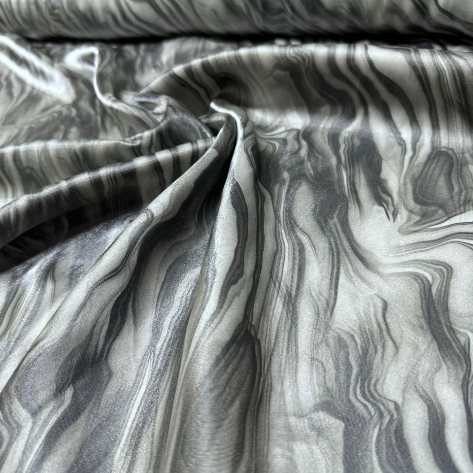 Floş Saten Kumaş Parlak Işıltılı Çift En Gri Zebra Desen