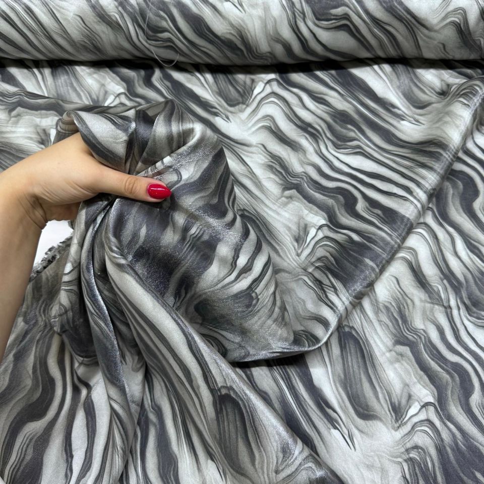 Floş Saten Kumaş Parlak Işıltılı Çift En Gri Zebra Desen