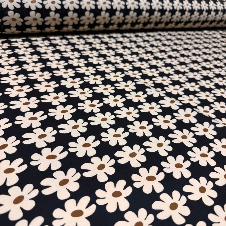 Poplin Kumaş Papatya Desen %100 Pamuk Dokuma Çift En