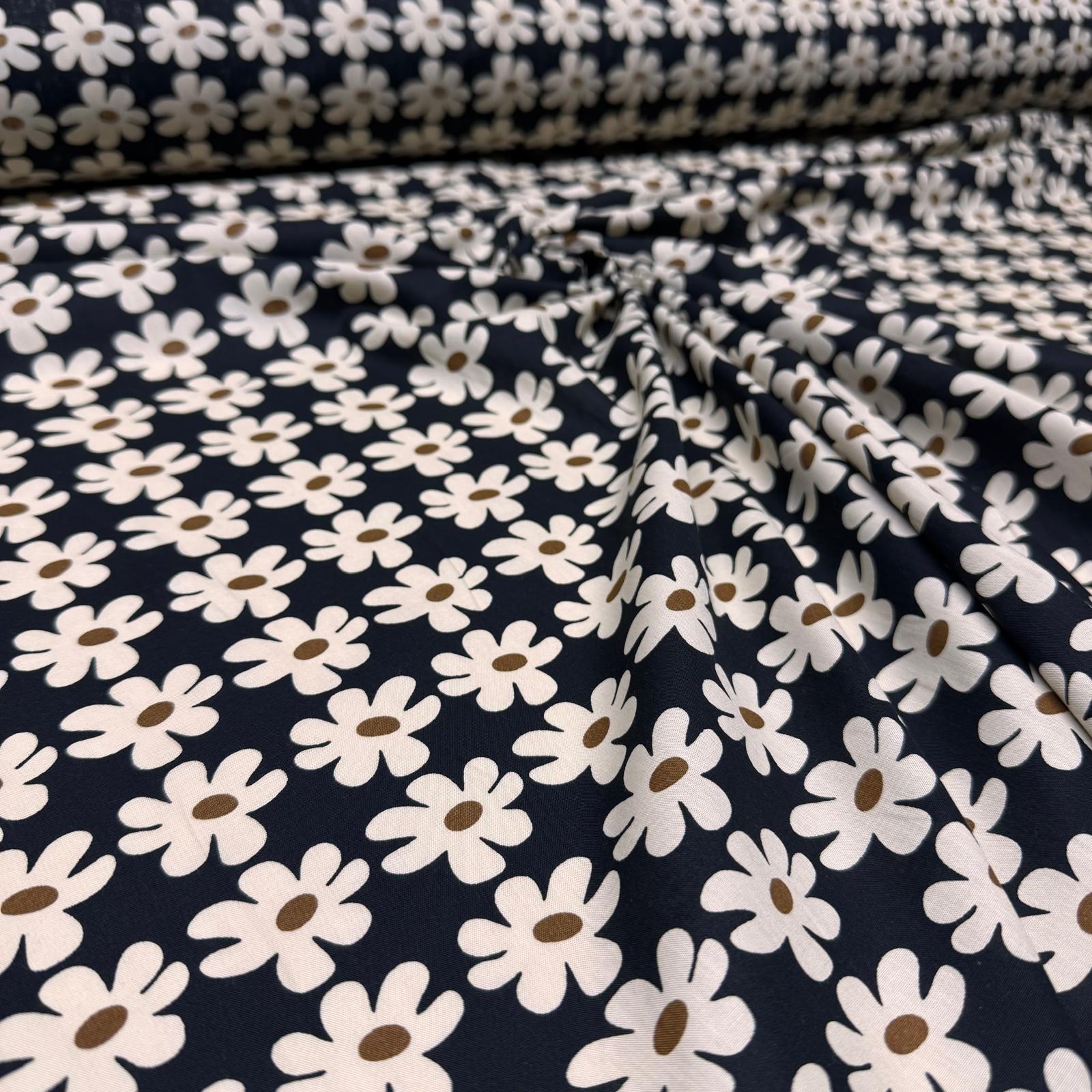 Poplin Kumaş Papatya Desen %100 Pamuk Dokuma Çift En