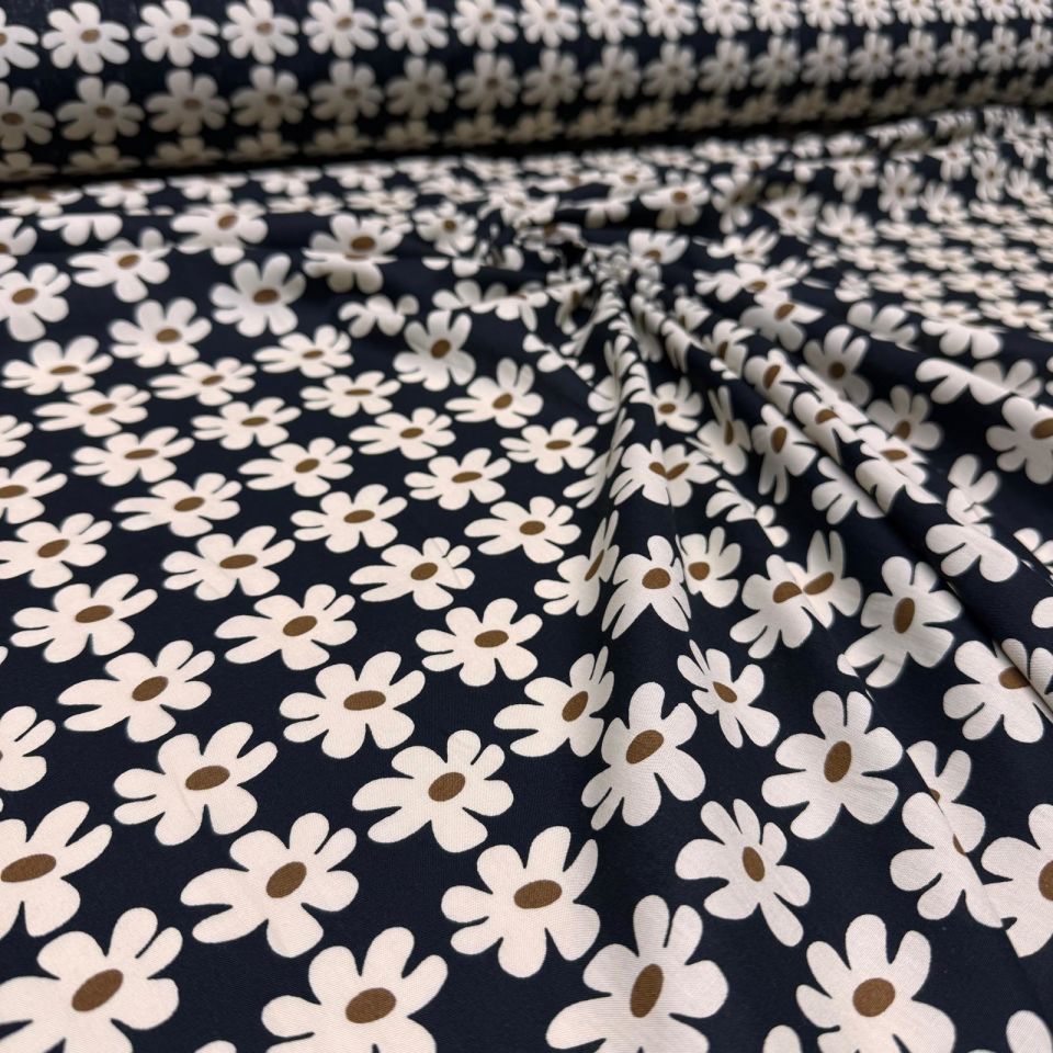 Poplin Kumaş Papatya Desen %100 Pamuk Dokuma Çift En