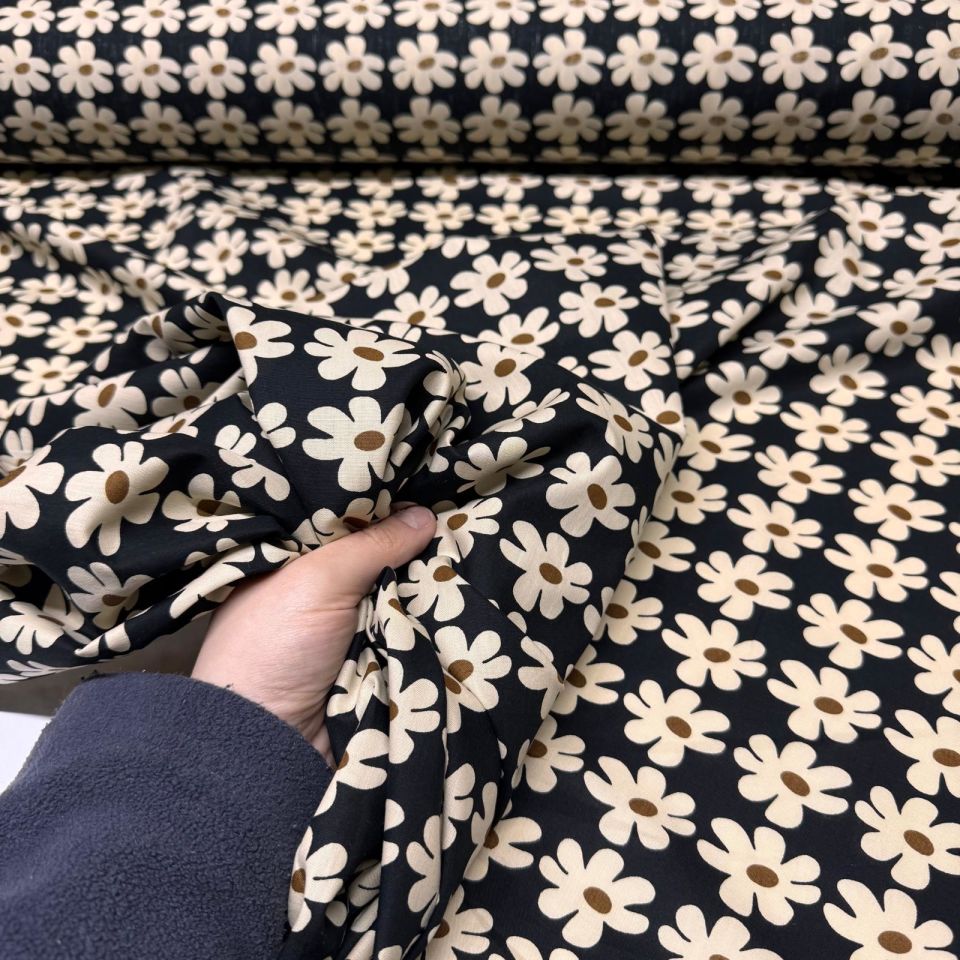 Poplin Kumaş Papatya Desen %100 Pamuk Dokuma Çift En