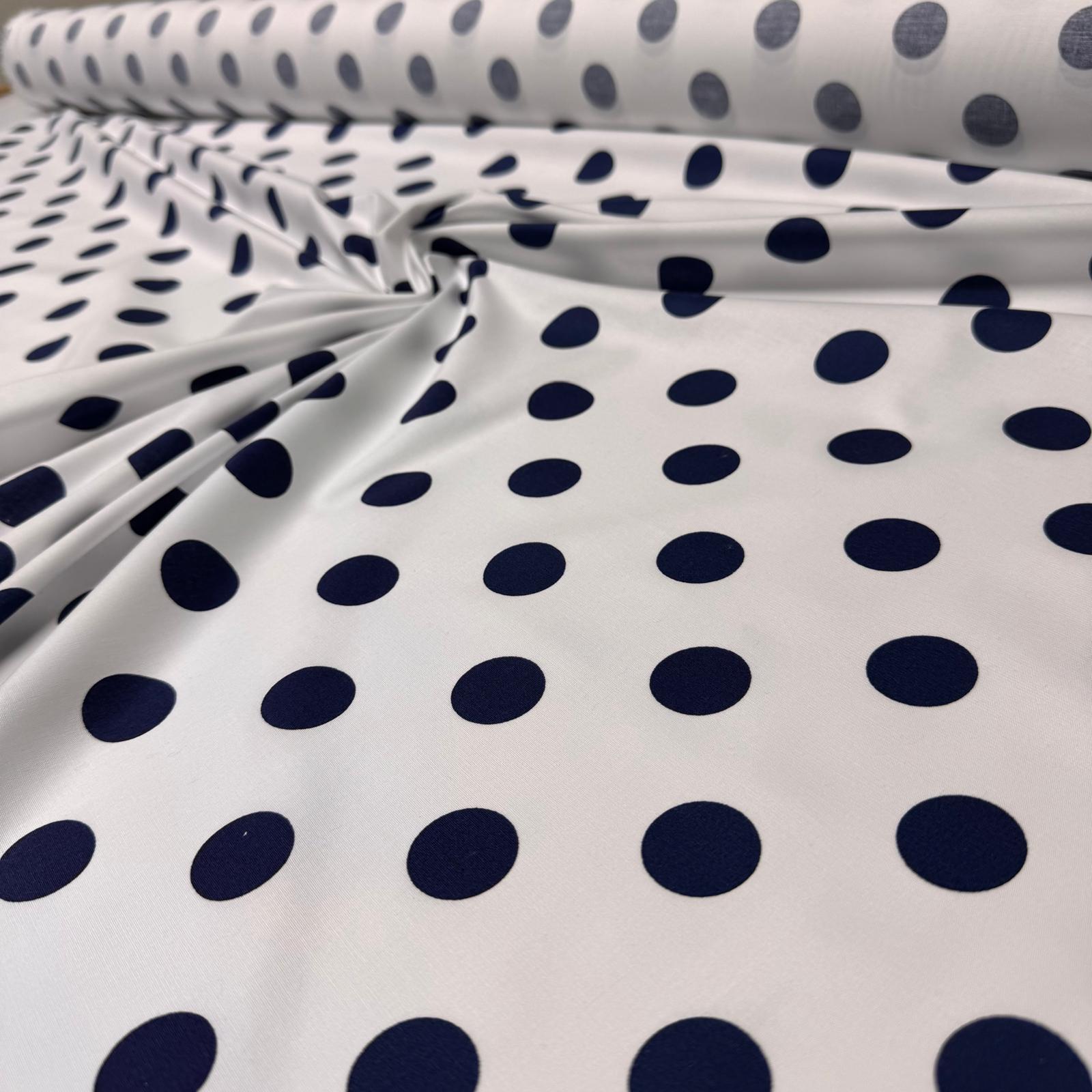 Poplin Kumaş Beyaz Zemin Lacivert Puantiyeli Puantiye Desenli Çift En