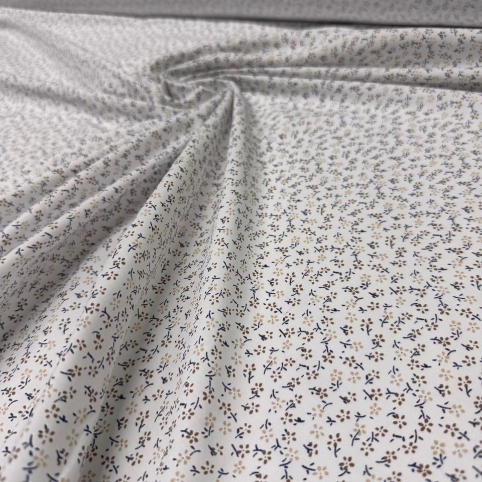 Poplin Kumaş Çiçekli Emprime Desenli Çift En