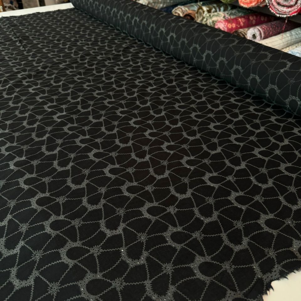 Vual Kumaş %100 Pamuk Yakma Kumaş Siyah Renk Baskılı