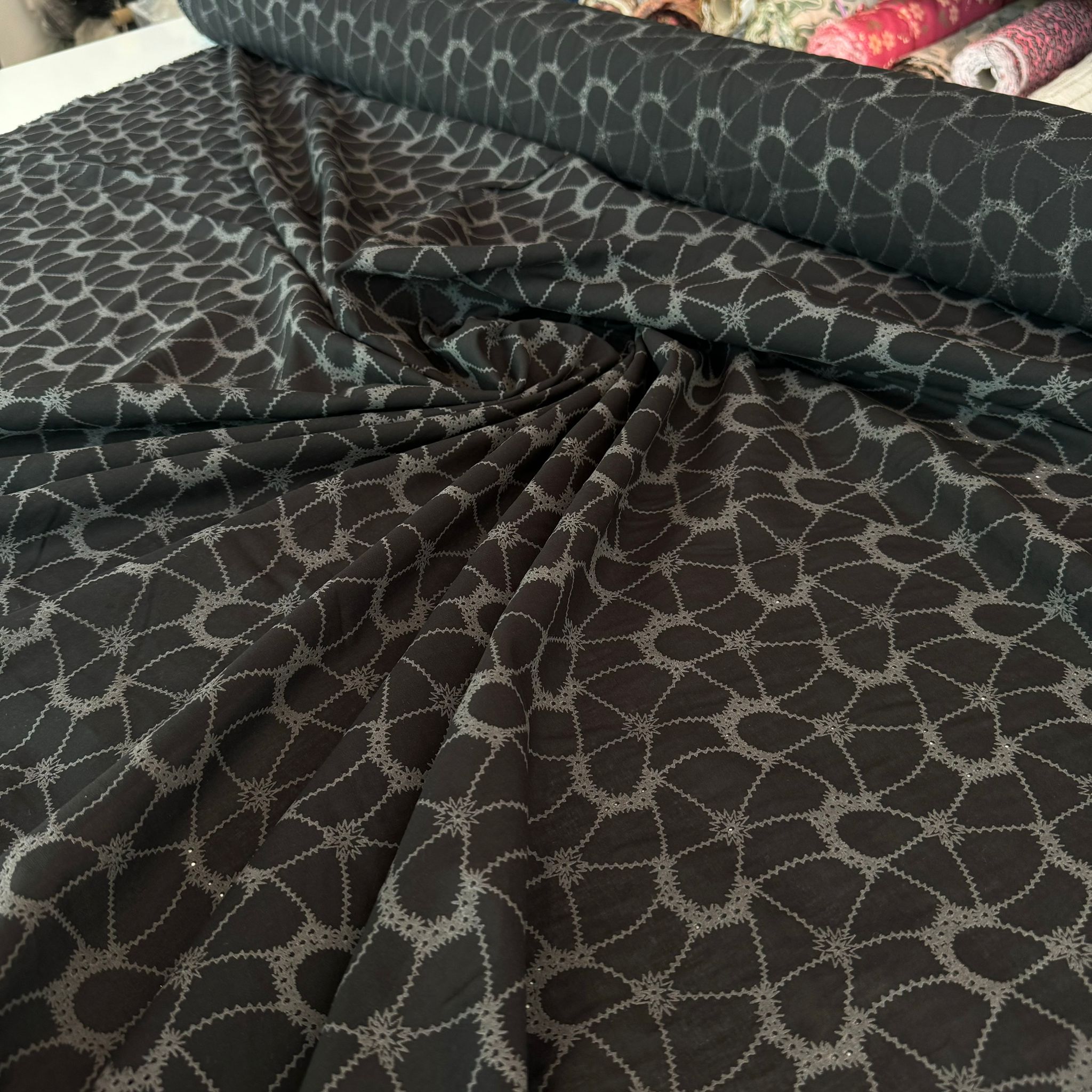 Vual Kumaş %100 Pamuk Yakma Kumaş Siyah Renk Baskılı