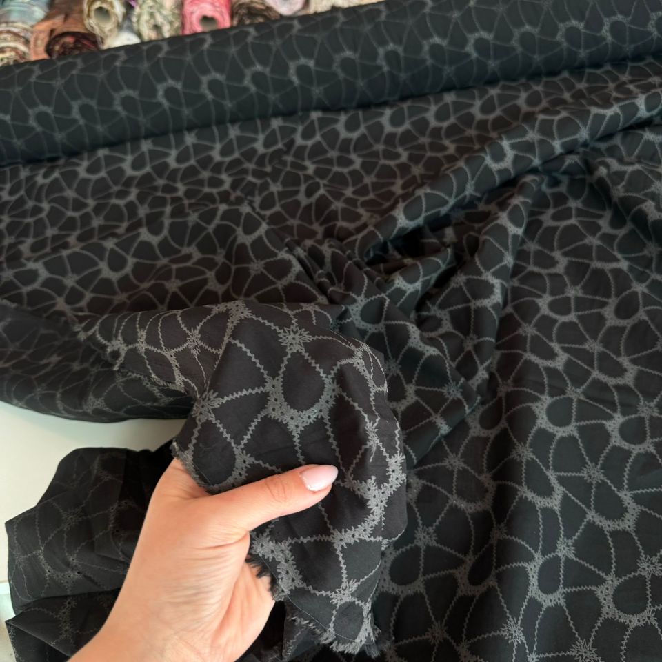 Vual Kumaş %100 Pamuk Yakma Kumaş Siyah Renk Baskılı