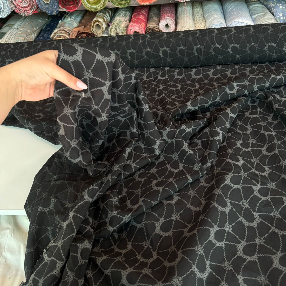 Vual Kumaş %100 Pamuk Yakma Kumaş Siyah Renk Baskılı