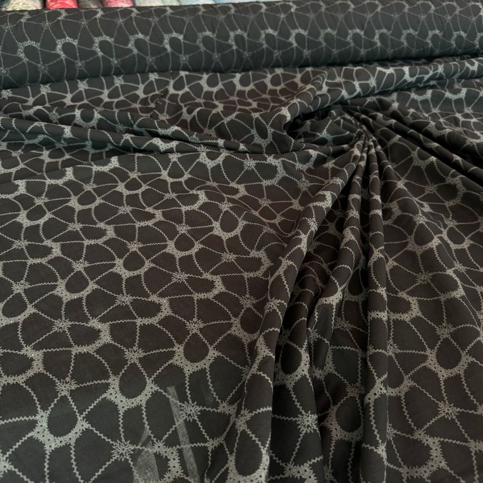 Vual Kumaş %100 Pamuk Yakma Kumaş Siyah Renk Baskılı