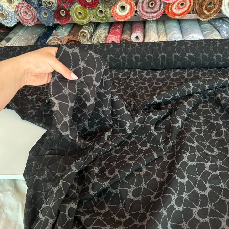 Vual Kumaş %100 Pamuk Yakma Kumaş Siyah Renk Baskılı