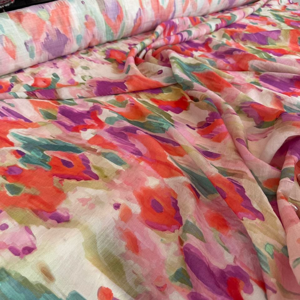 Mango Şifon Kumaş Desenli Renkli