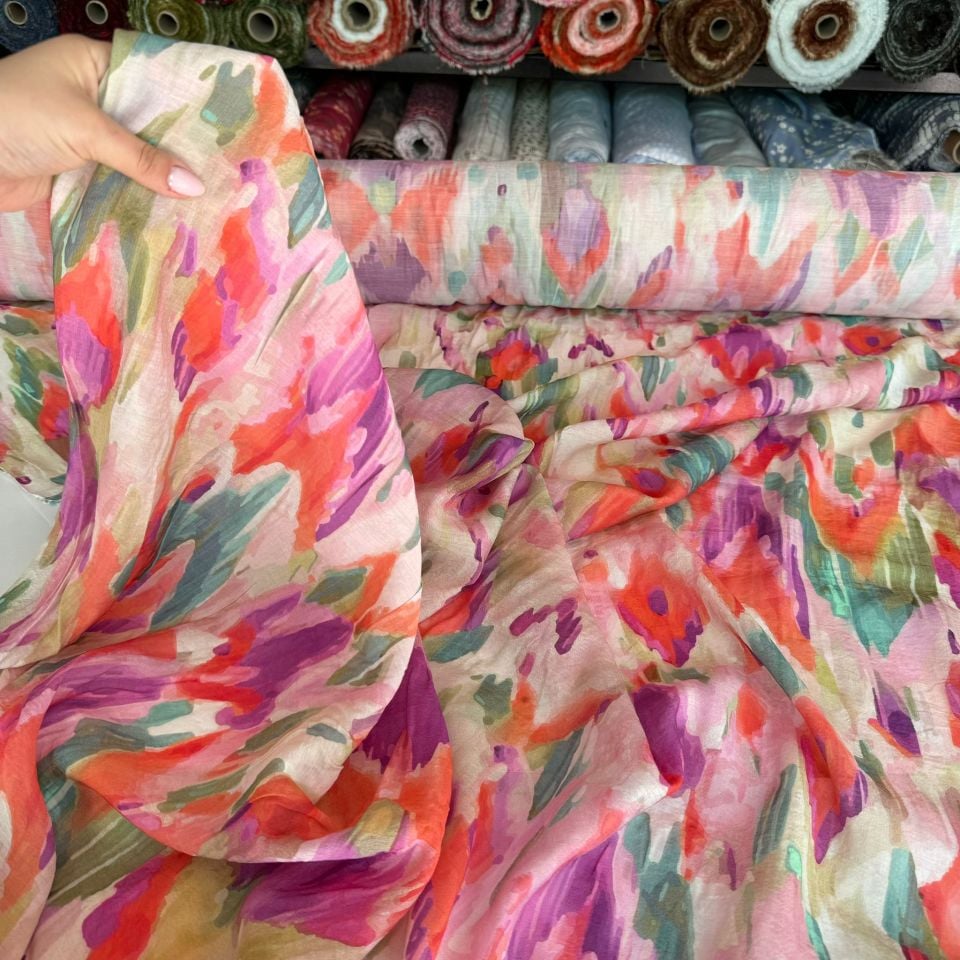 Mango Şifon Kumaş Desenli Renkli