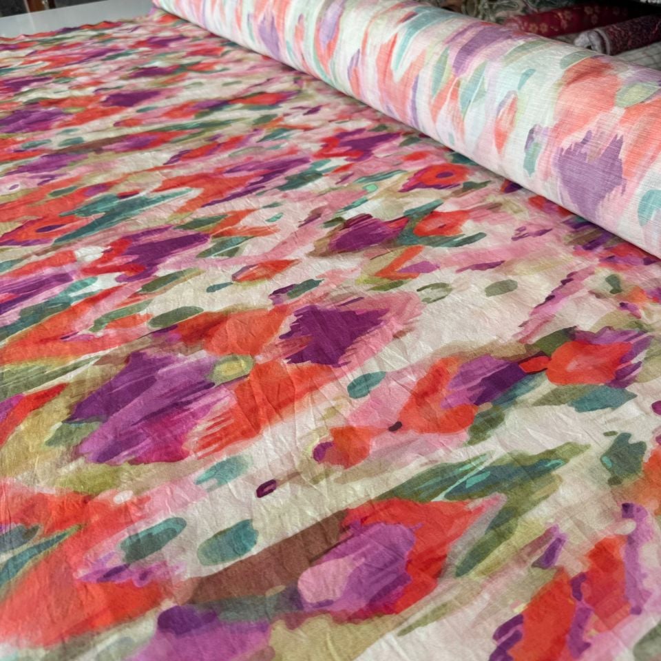 Mango Şifon Kumaş Desenli Renkli