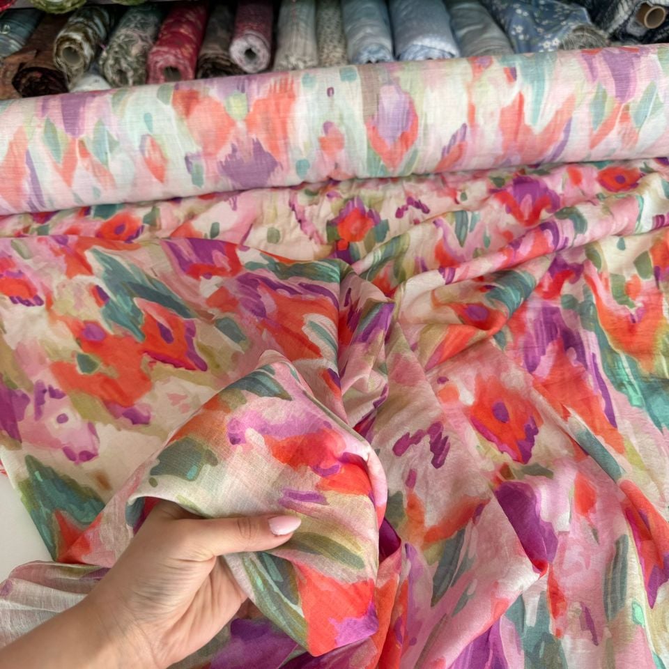 Mango Şifon Kumaş Desenli Renkli