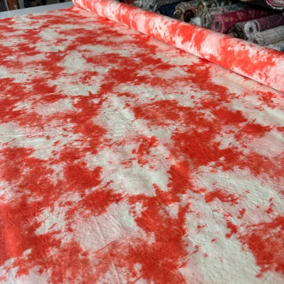 Mango Şifon Kumaş Turuncu Renk Batik Desenli