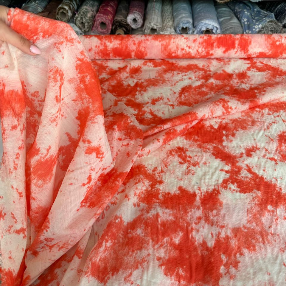 Mango Şifon Kumaş Turuncu Renk Batik Desenli