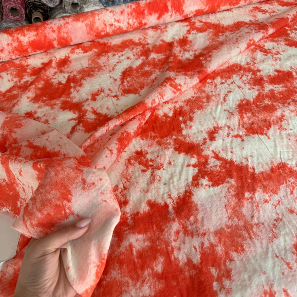 Mango Şifon Kumaş Turuncu Renk Batik Desenli