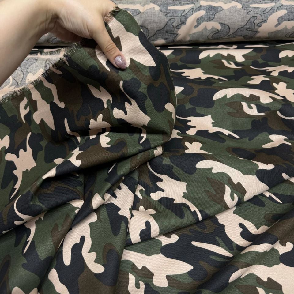 Pamuk Gabardin Kumaş Kamuflaj Desenli Çift En